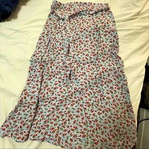 Lulus Sunny Expectations Blue Floral Print Midi Wrap Skirt